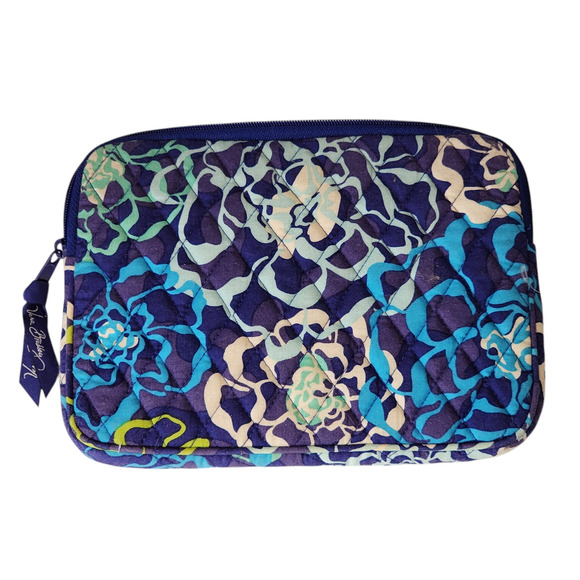 Vera‎ Bradley Cosmetic Case Blue White Green Floral 9"x7" Travel Vacation Clutch - Picture 2 of 9